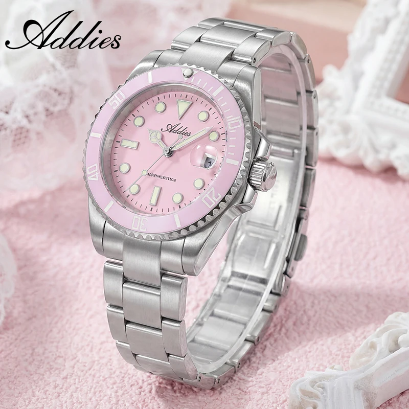 ADDIES Ceramic Bezel Ladies Quartz Watch Date Display 316L Stainless Steel Super Luminous Wristwatches for Women Fashion Watches