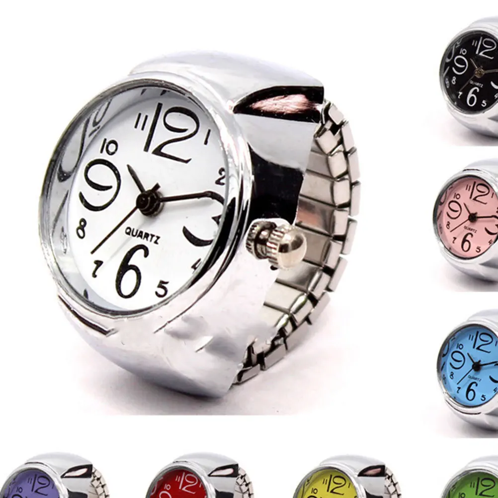 2pcs Ring Watch For Women Mini Quartz Watches Big Numbers Display Time Convenient Wearable Gift For Girls Finger Clock Accessory