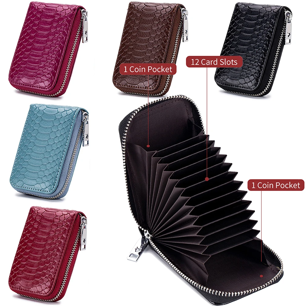 

Genuine Leather Credit Card Wallet Women Men Multi Slot Card Holder Short Bank Card Cover Business Card Clip Zipper Handheld Bag