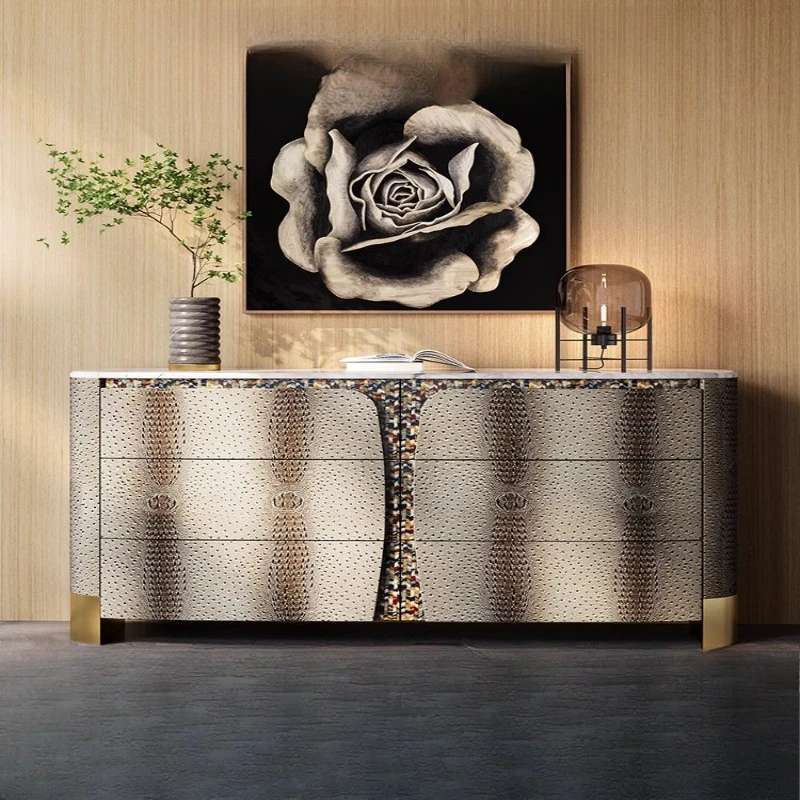 

light luxury chest cabinet, dining side cabinet, Italian-style high-end villa bedroom marble TV cabinet, bedside storage cabinet