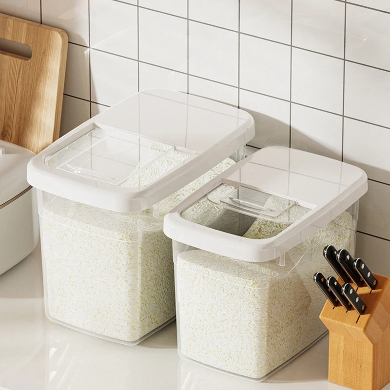 Large Capacity 15 KG Rice Storage Box With Lid, Thickened Transparent Moisture-proof Insect-proof Storage Container