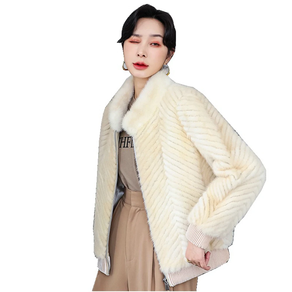 

Luxury Knitted Mink Fur Coat Autumn Winter Women Warm Jacket Outerwear Overcoat LF2317JY