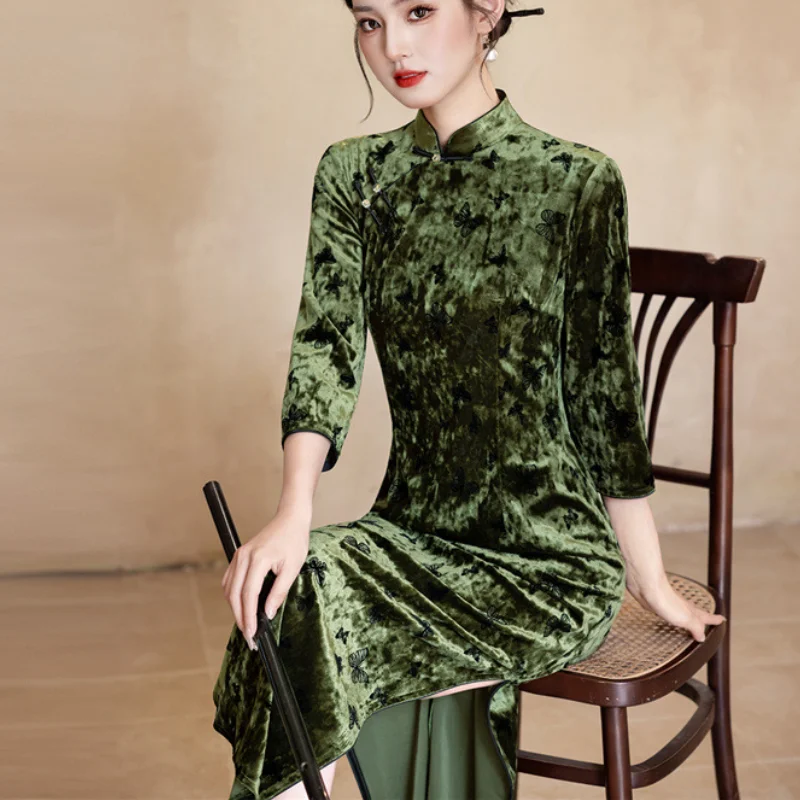 vestido-de-fiesta-vintage-de-estilo-chino-oriental-para-mujer-qipao-de-terciopelo-estampado-manga-tres-cuartos-cheongsam-con-botones-y-cuello-mandarin