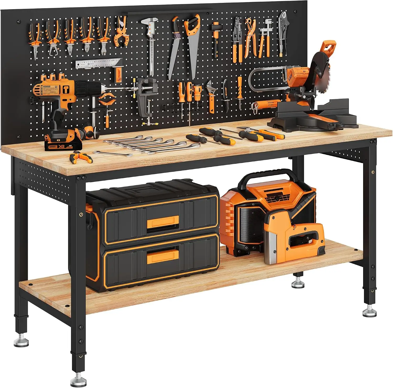 60 Inch Work Bench Storage Pegboard 2000 LBS Max Load Shelf Power Strip