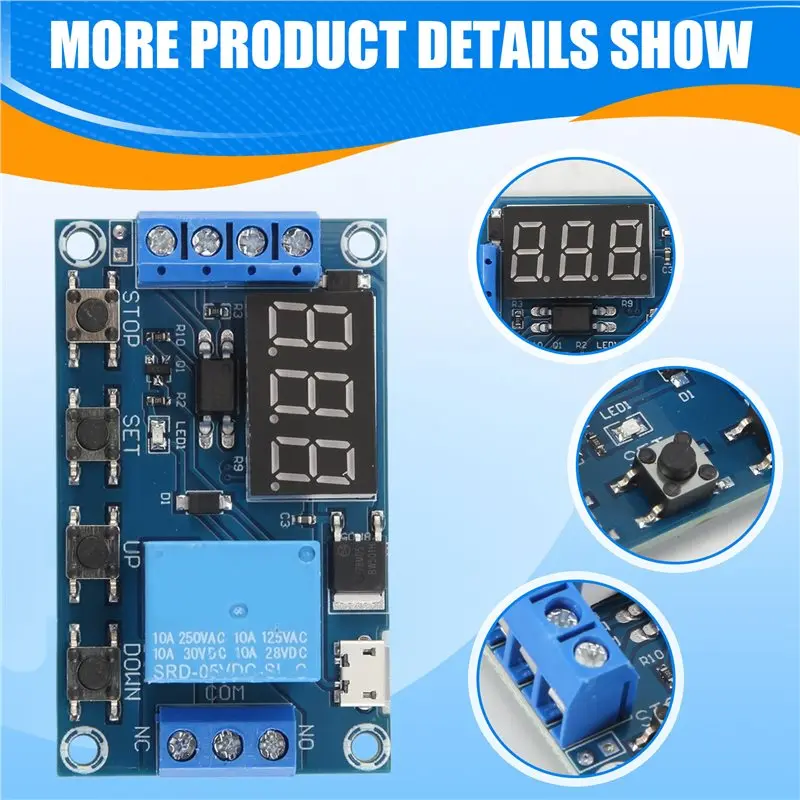 HRBAJ-1 Pcs Relay Module DC 6-30V Support Micro-USB 5V LED Display Automation Cycle Delay Timer Control Off Switch  6V 9V 12V 24