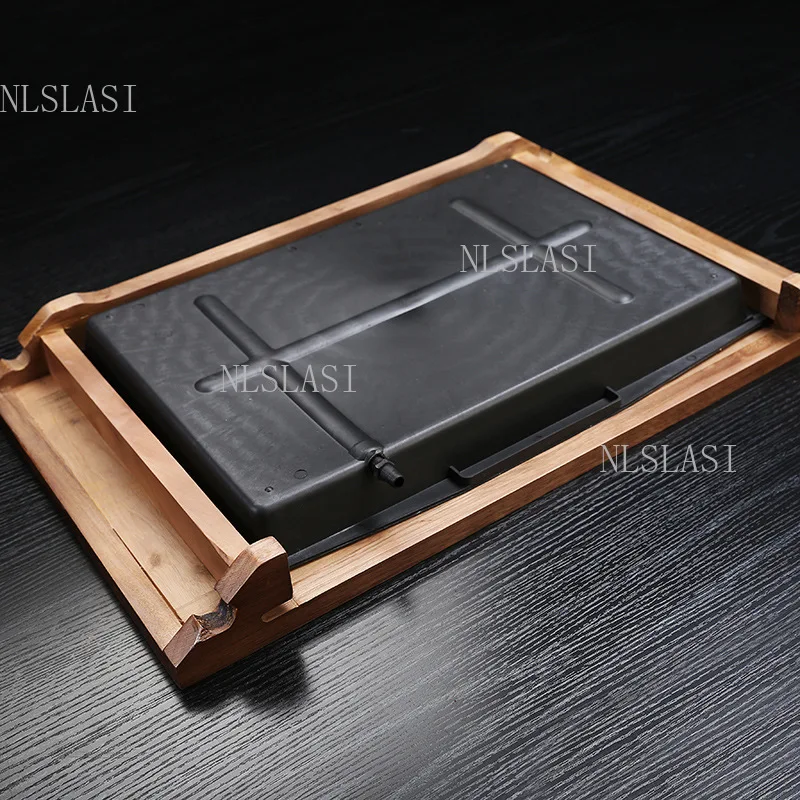 Rectangular Solid Wood Tea Tray With Pull-out Drainage Drawer Slatted Water Permeable Surface Storage Type Tea Serving Plate