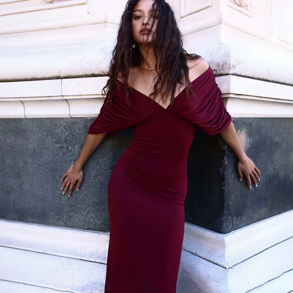 

FL Summer New Style Simple And Light Luxury Style Pleated Shawl Design Long-Sleeved Pure Color Dress For Women 2026