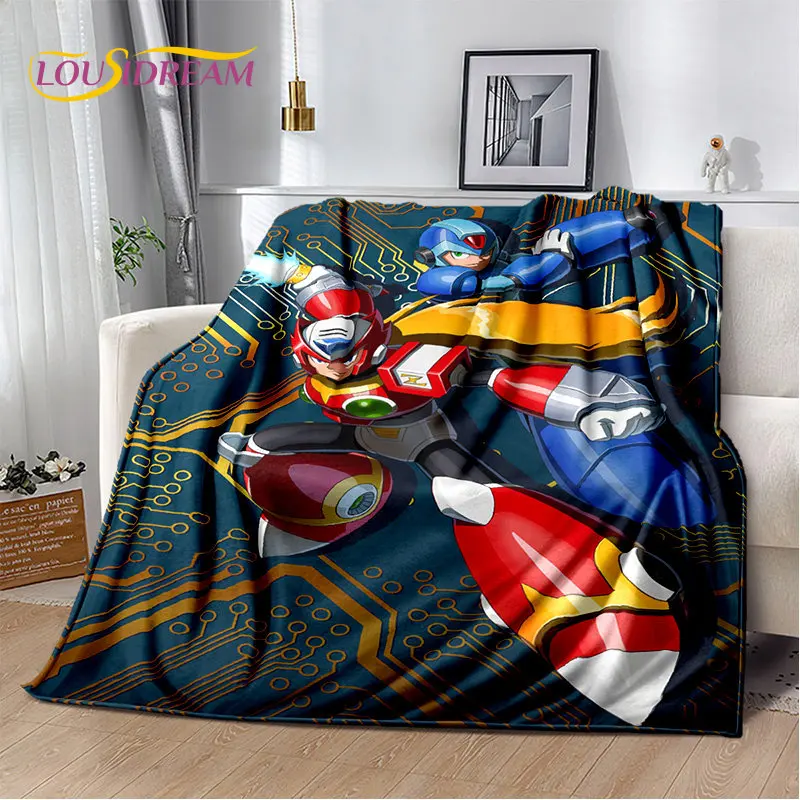 Rockman Megaman Game Cartoon Soft Plush Blanket,Flannel Blanket Throw Blanket for Living Room Bedroom Bed Sofa Picnic Cover Kids