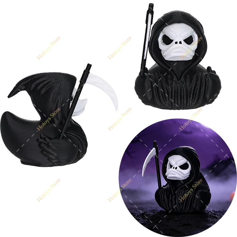 Grim Reaper Duck 3D Printed Figurine Halloween Desktop Ornament Death Reaper Duck Statue Creative Home Party Holiday Decor Gift