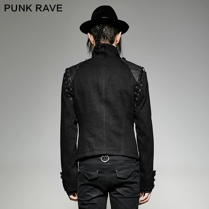 Punk Rave Men's Rock Military Detachable Sleeves Design Coat With Standing Collar Y721