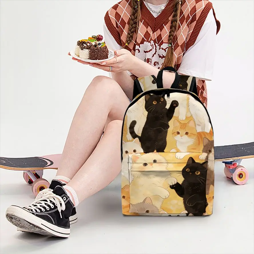 

1pc Cartoon printed cat Backpack, Fashionable and Simple, Unisex, Large Capacity, High-Quality Gift