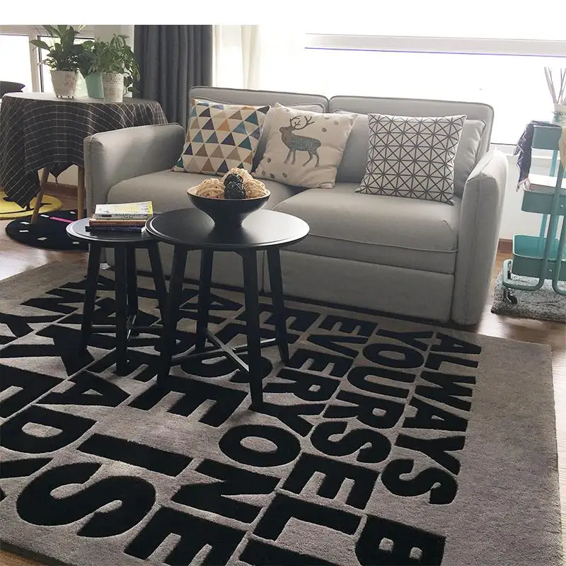 Gray black letters rug Acrylic carpet alfombras Modern Handmade carpets Living room Bedroom Coffee table sofa rugs