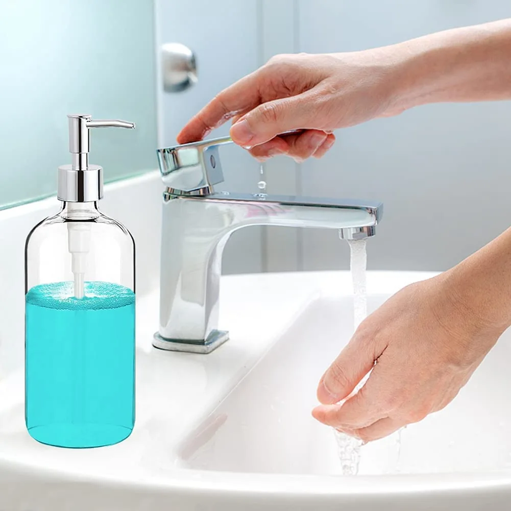 Soap Dispenser Clear Glass Soap Dispenser with Pump 16 Oz Refillable Liquid Hand Soap Dispenser for Bathroom KitchenB84B