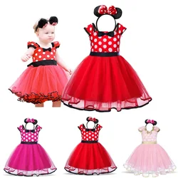 Baby Girls Dress 2024 Summer Kids Bow Dots Dress Headband Cartoon Minni Mouse Costume Children Christmas Birthday Party Clothes