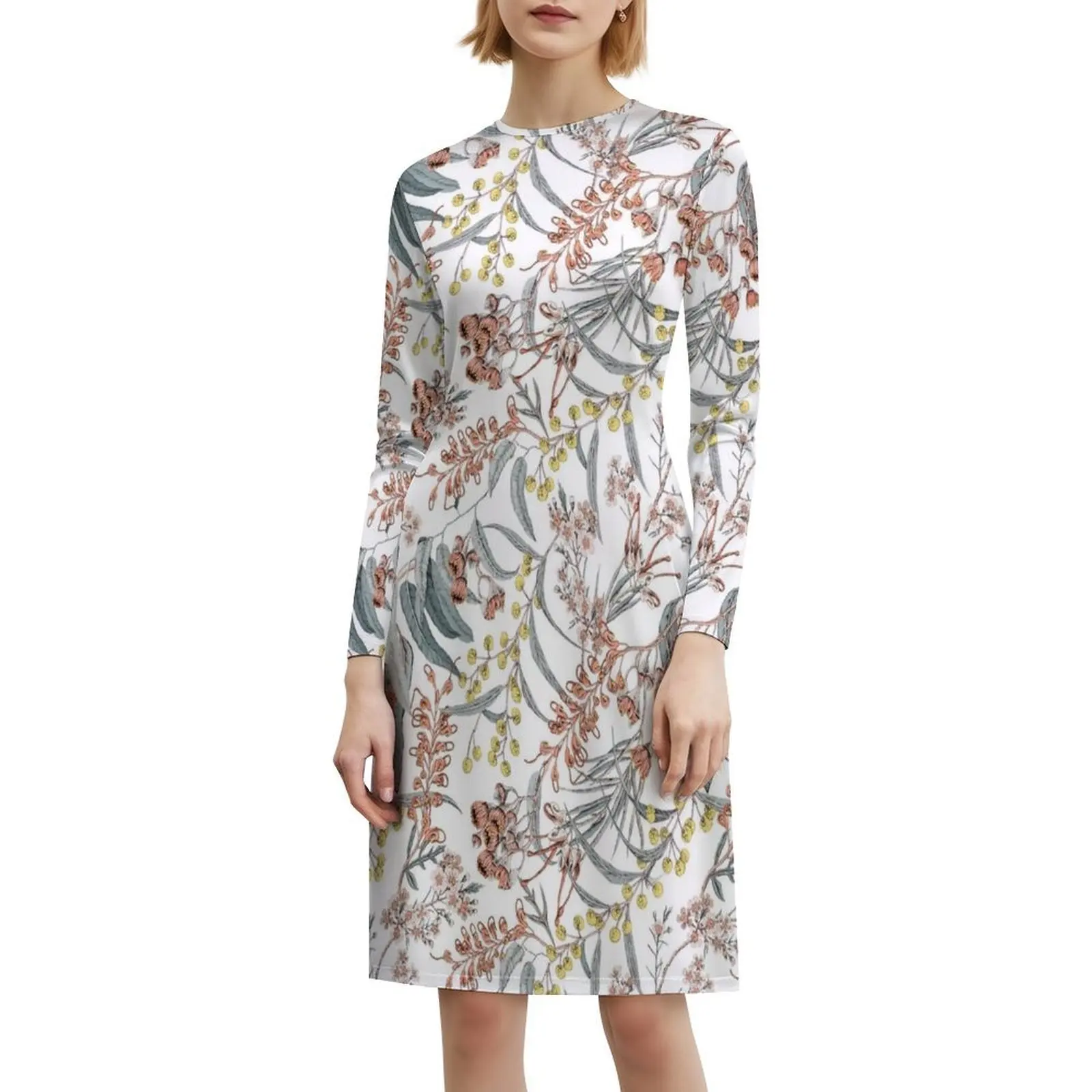 فستان بوهو أنيق على شكل زهور أسترالية أصلية أنيقة لحفلات الزفاف على الشاطئ فستان أستراليا ميموزا الأوكالبتوس جريفيليا #6