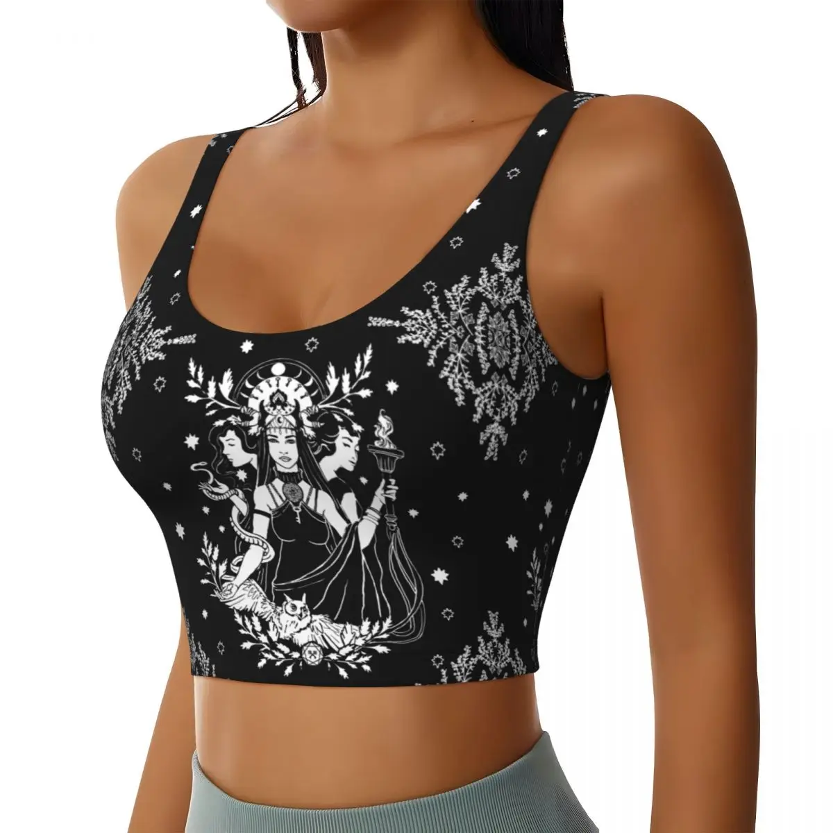 Custom Hekate Triple Goddess Workout Crop Tank Tops Women Seamless Goth Occult Halloween Witch Running Yoga Sports Bras