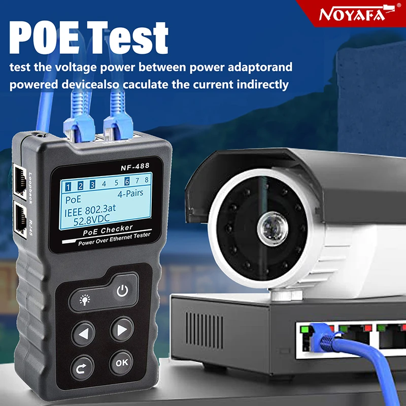 NOYAFA NF-488 PoE Power Test Network Cable Tracker Voltage Checker Over the Ethernet Cat5 Cat6 Online Lan Tester Tools Switch