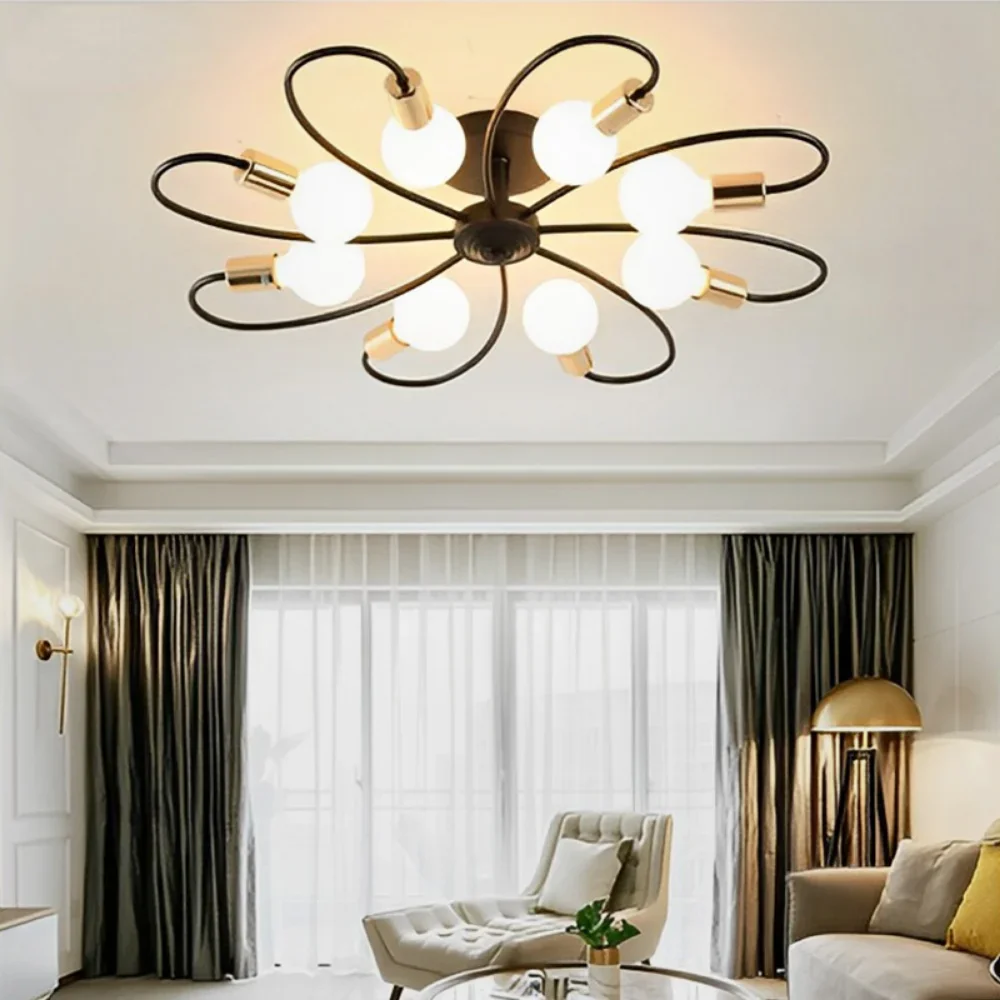 

Modren Nordic Pendant Lights Iron Ceiling Lamp Multiple Heads E27 Chandelier Black White Gold Color Lighting Fixture