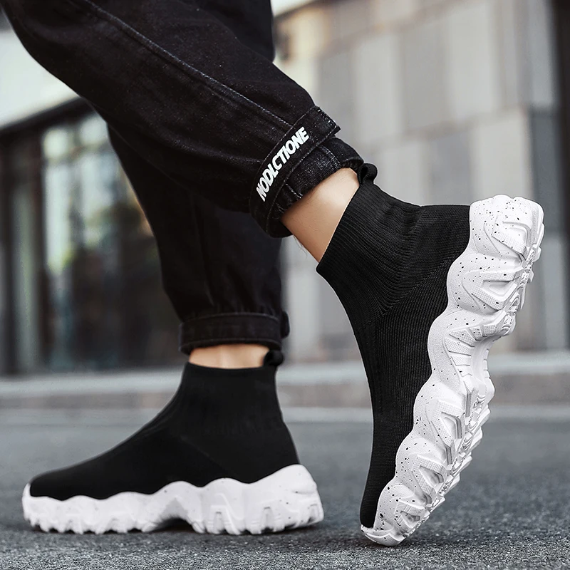 Men Shoes New Comfortable High-top Walking Shoes Women Lightweight Fashion Casual Sneakers Breathable Slip on Mens Loafers Black