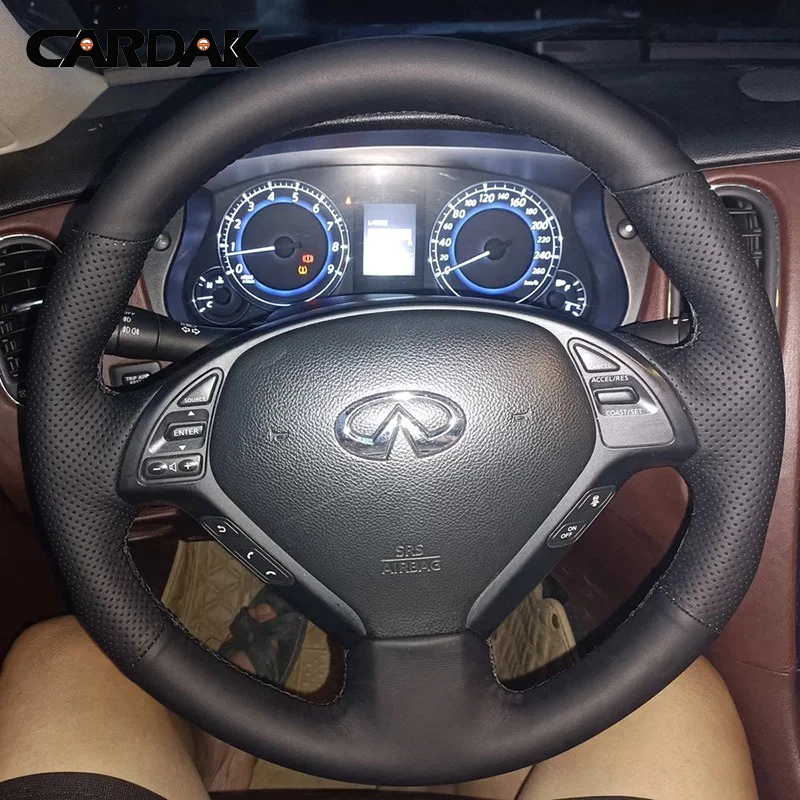 Full Black Leather Steering Wheel Cover for Infiniti G25 G35 G37 X30 EX35 EX37 Q40 Q60 QX50 2008-2018
