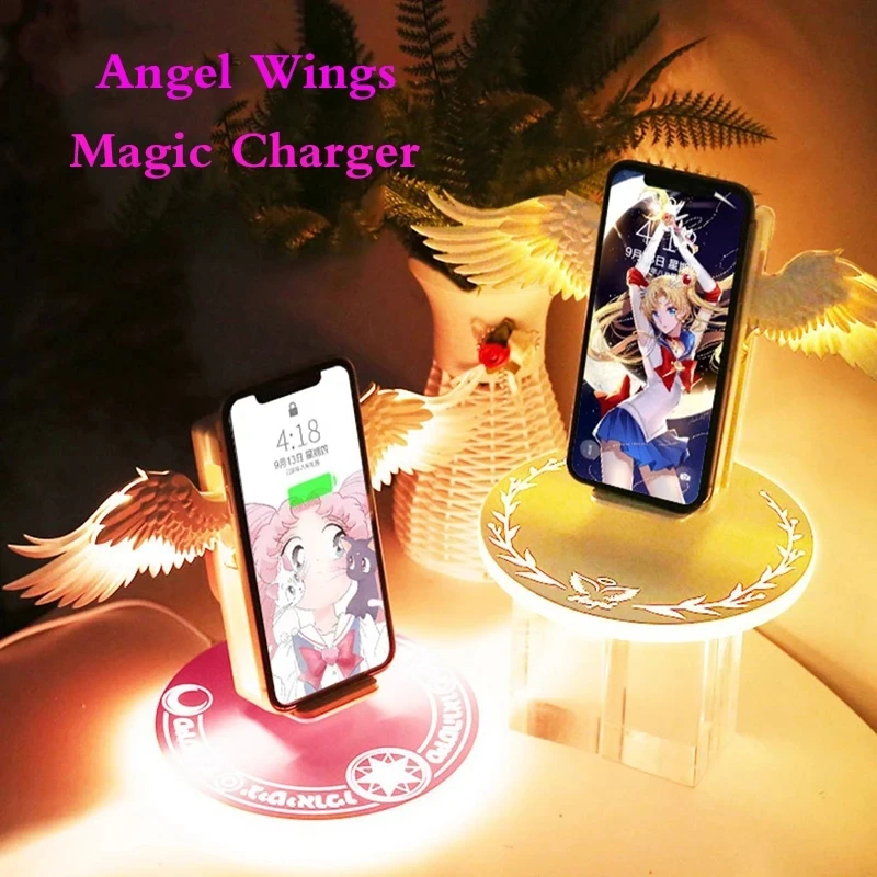 10W Angel Wings Fast Wireless Charger Universal Colorful Qi Wireless Charge Dock for iPhone14/13 Samsung Galaxy Charger Holder