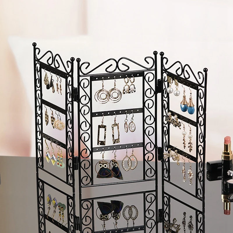 72-Hole Fashionable Folding Screen Jewelry Rack Jewelry Storage Earrings Rack Jewelry Display Earrings Storage