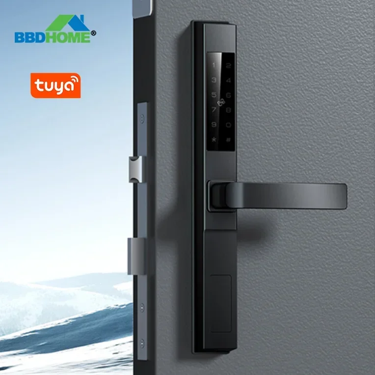 BBDHOME Digital IP68 Waterproof Outdoor Aluminum Sliding Biometric Handle Inteligente Tuya APP Password Card Smart Door Lock