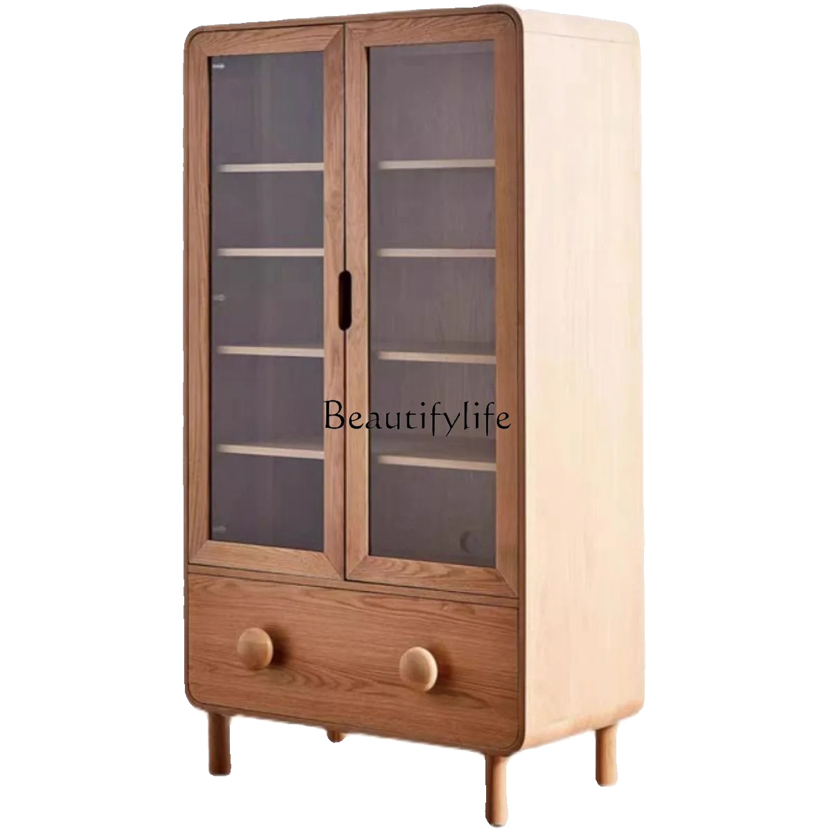 

American medieval solid wood bookcase/shelf Japanese log-colored glass display cabinet