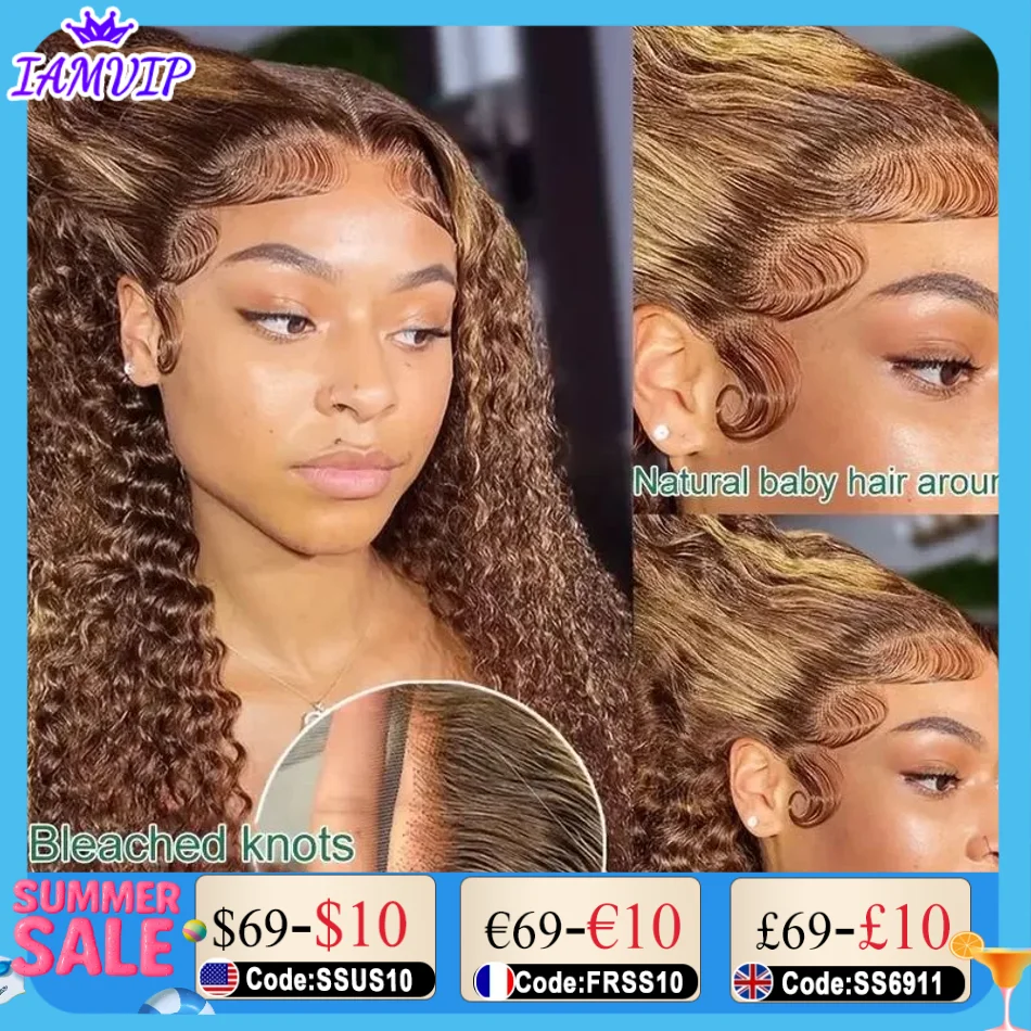 

220% Deep Wave Lace Front Human Hair Wigs For Women 13x4 Transparent Highlight Colored Pre Plucked Human Hair Wigs On Sale Curly