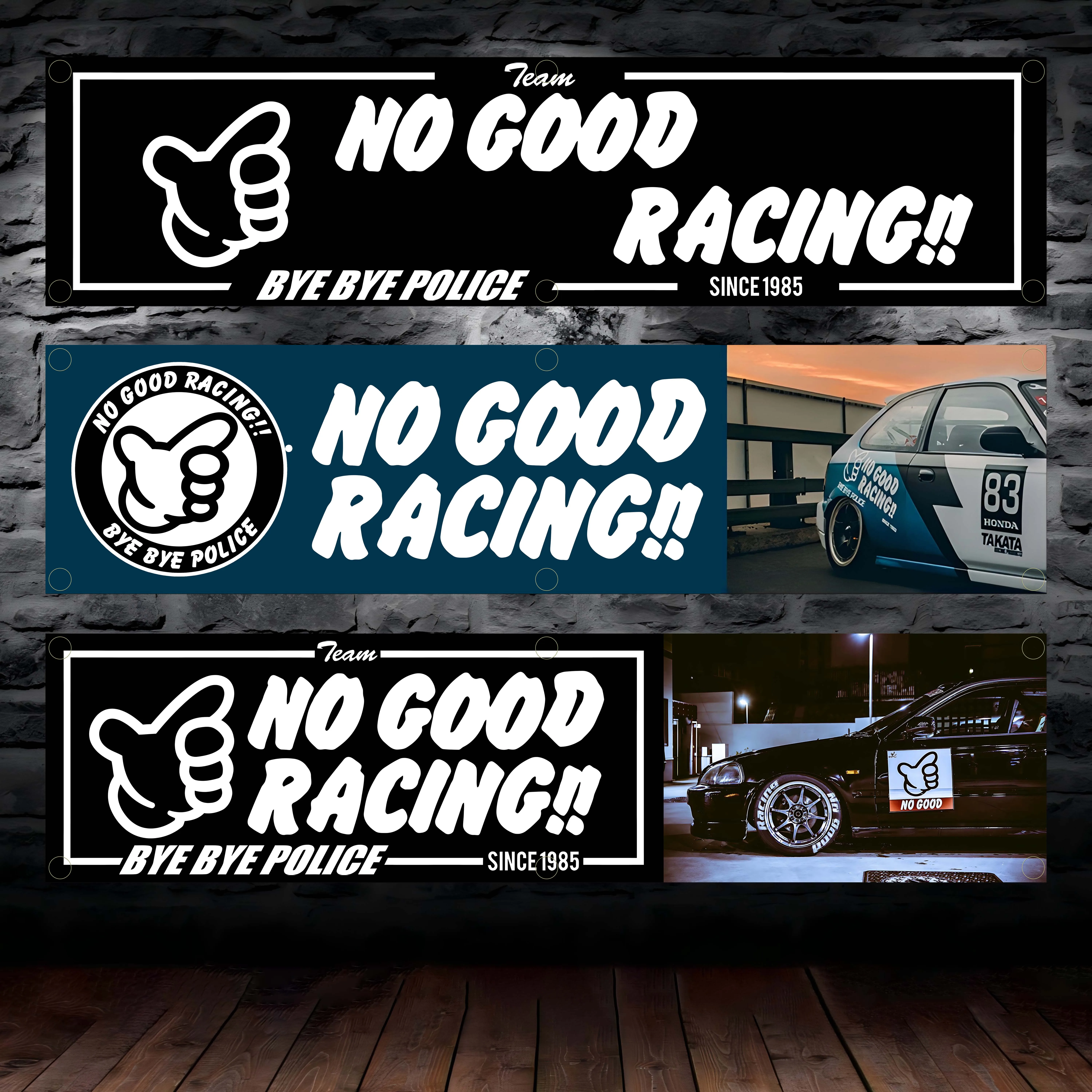 

60X240cm Banner No Good Racings Car Flag Polyester Printed Garage Wall Art Outdoor Decorations Tapestry With Brass Grommets