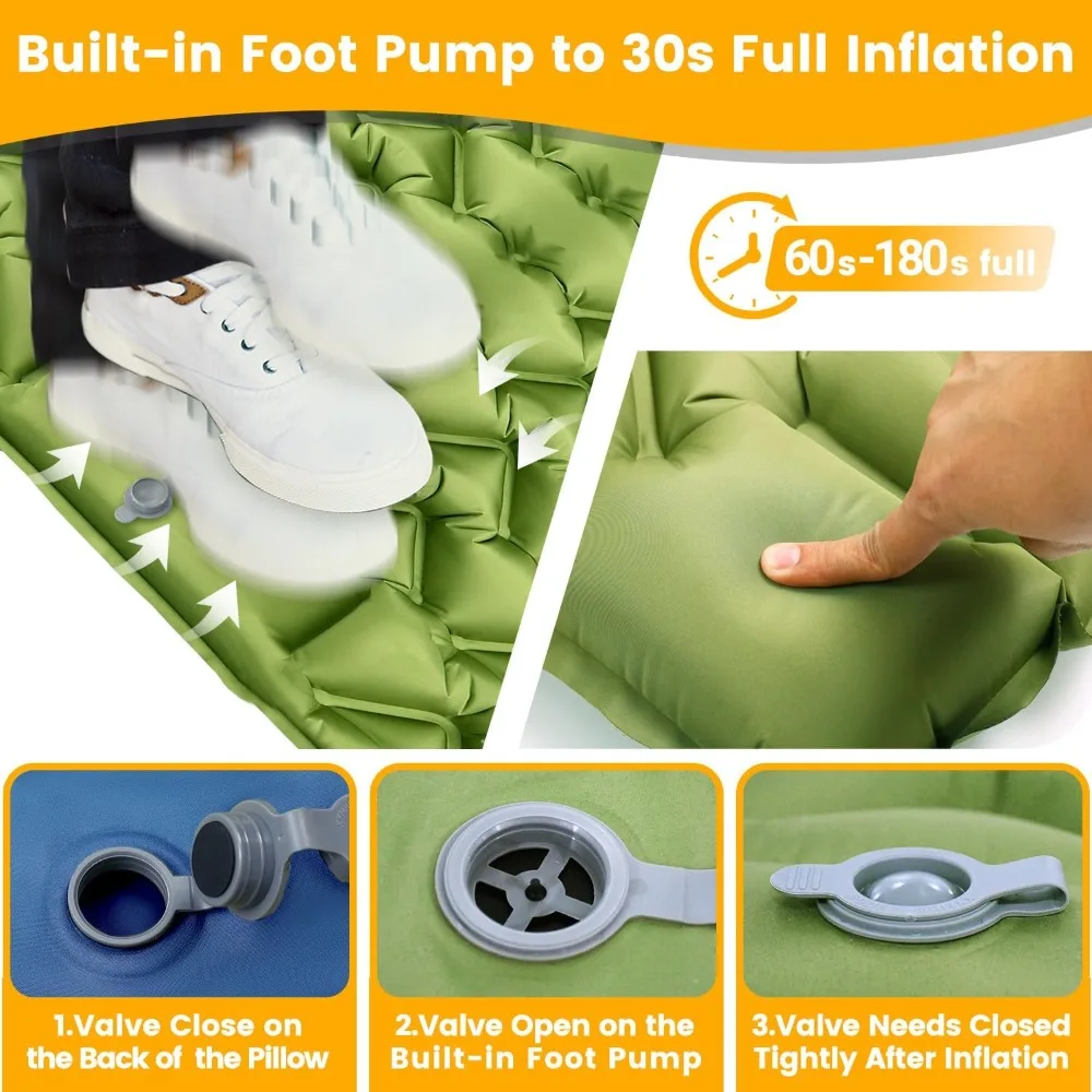 وسادة نوم مزدوجة سميكة خفيفة الوزن مع وسادة مدمجة ومضخة قدم لـ 2، حصيرة تخييم مدمجة قابلة للنفخ #2