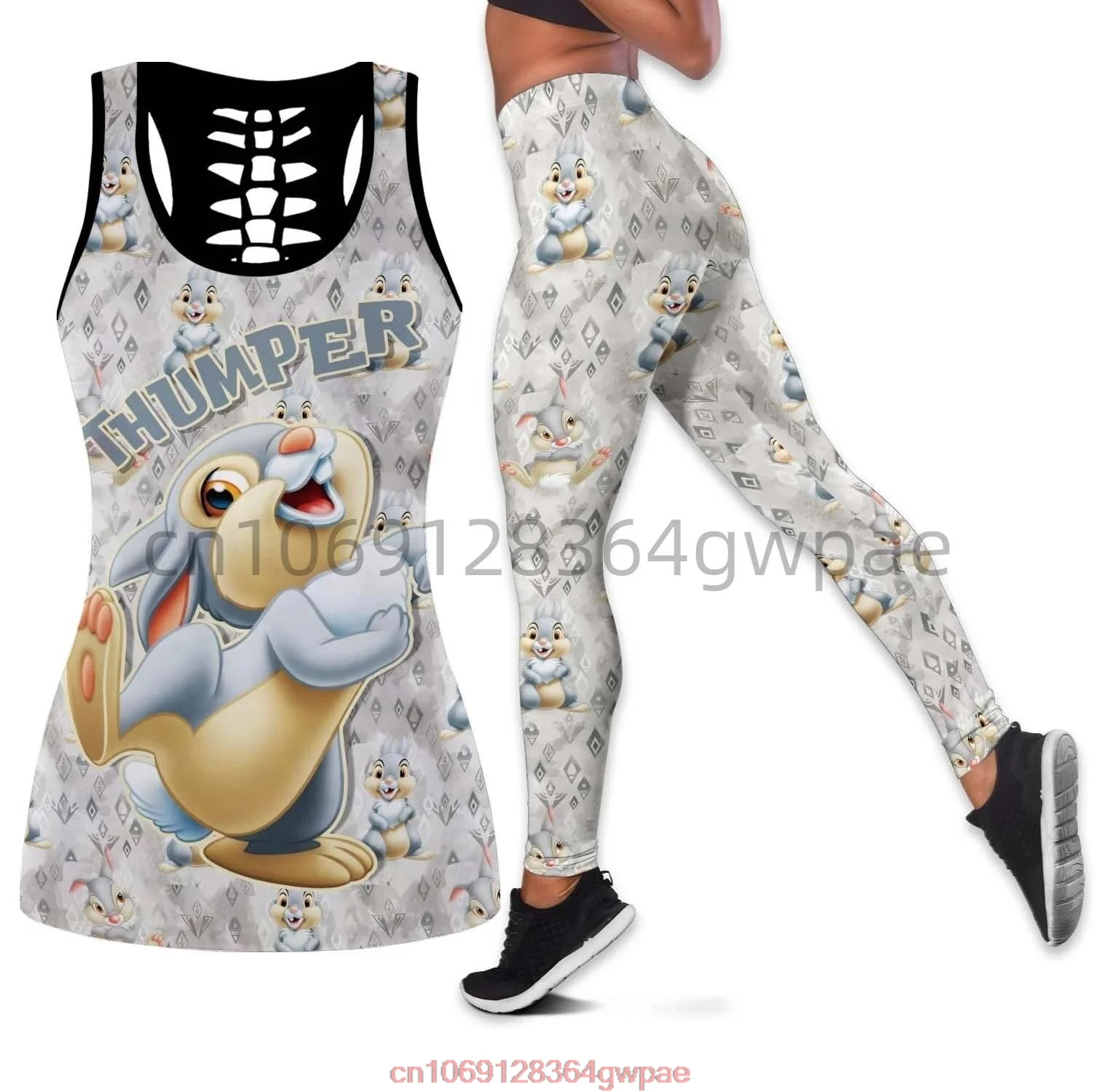 Disney Chip And Dale Women\'s Cutout Tank Top Leggings Yoga Set Fitness Leggings Tracksuit Disney Hollow Tank Top Leggings Set