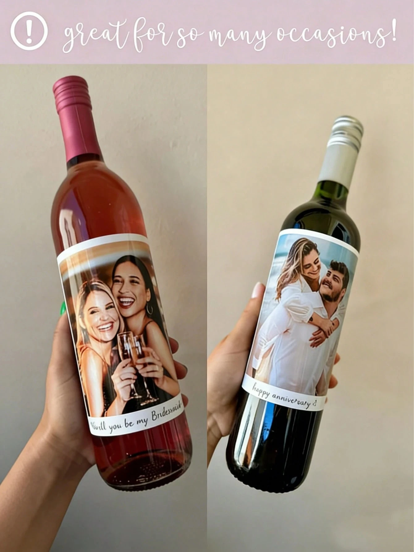 Personalisierte Foto-Text-Weinflaschenetiketten, Aufkleber, individuell gestaltet für Geburtstag, Verlobung, Hochzeitstag, Paargeschenke, DIY – Detail 2