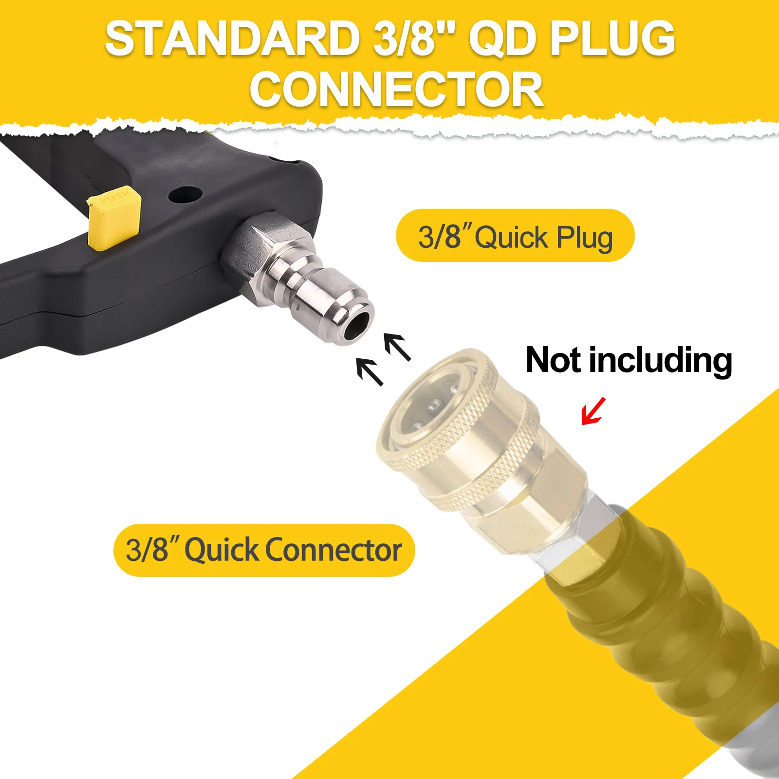 High Pressure Washer Short Spray Gun Max 5000 PSI with Outlet 1/4” Quick Connector & Inlet 3/8" Quick Plug & Nozzle Tips Holder