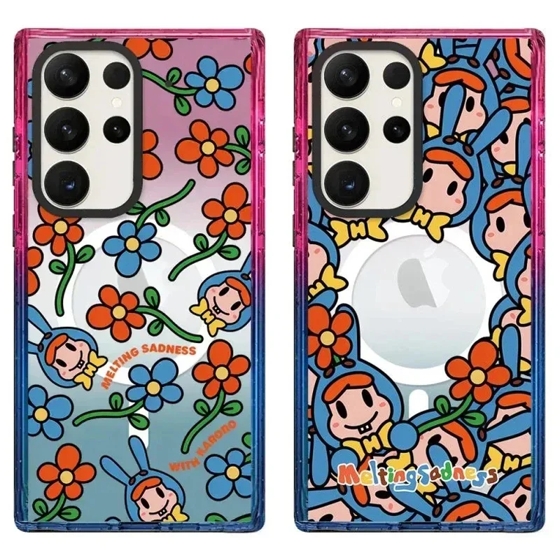 

Rabbit Carrot Cat Colorful Border Acrylic Protective Case for Samsung Galaxy S22U S23U S24 Ultra S24+ Plus Shell with MagSafe