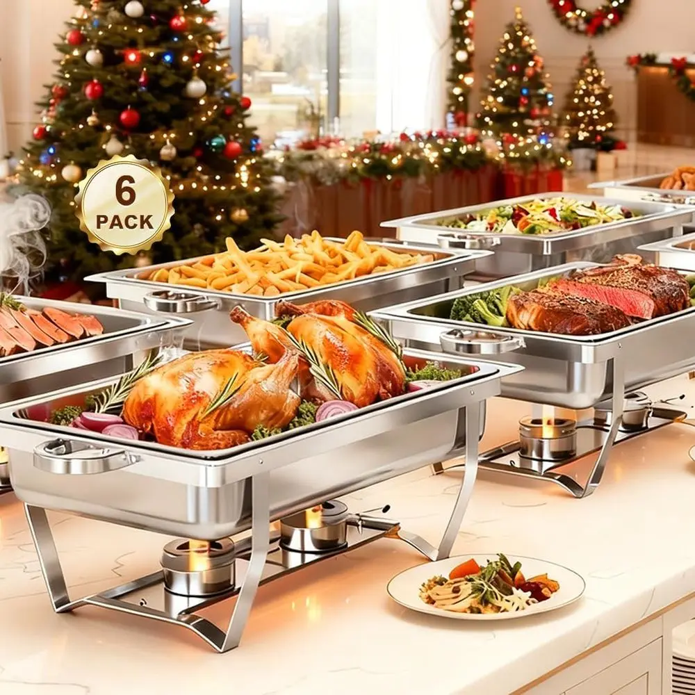 

6 Pack Chaing Dishes or Buet, 9QT Large Chaing Dish Buet Set Recular, ood Warmer or Parties, StainlSteel Buet Servers and Warmer