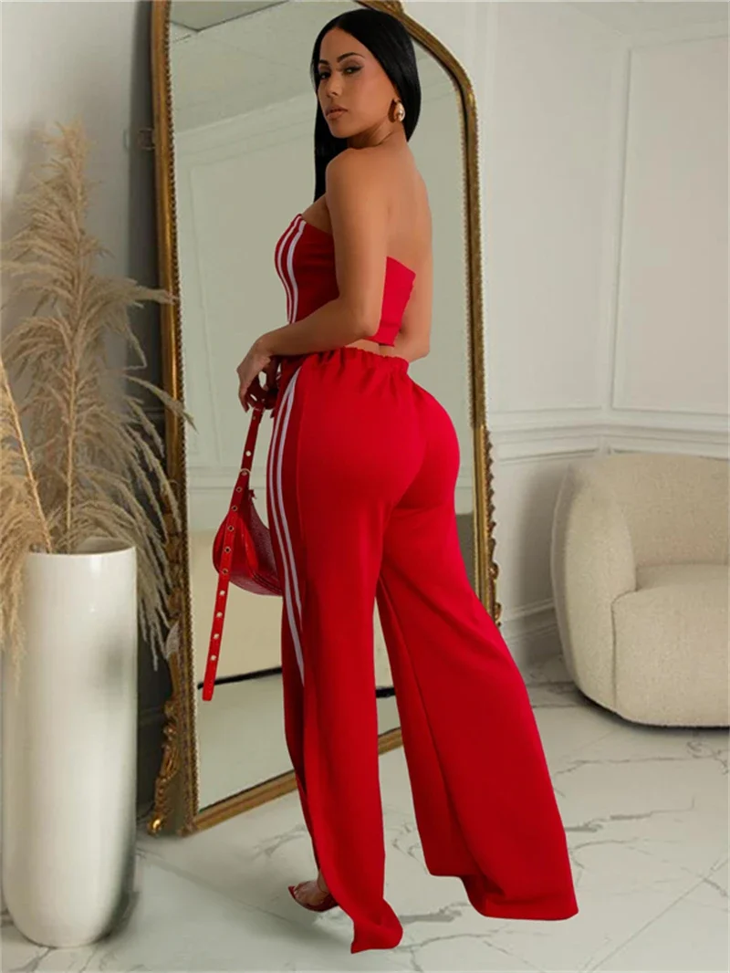 Streetwear 2 Piece Sets Women Outfit Summer Clothes Women 2024 Side Striped Strapless Vest Top and Pants Sets Casual Woman Sets