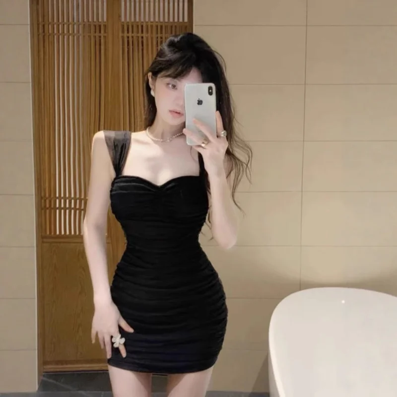 Graceful Tube Top off-Shoulder Mesh Camisole Dress Women Spring Hot Girl Skirt