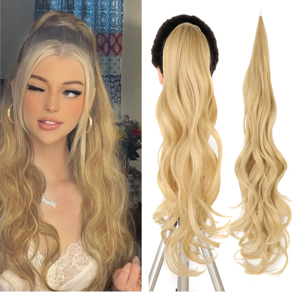 

Synthetic Ponytail Extensions False Hair Tail for Women Flextail 26inch Length Blonde Ponytail Hairpieces For Women Daily Use