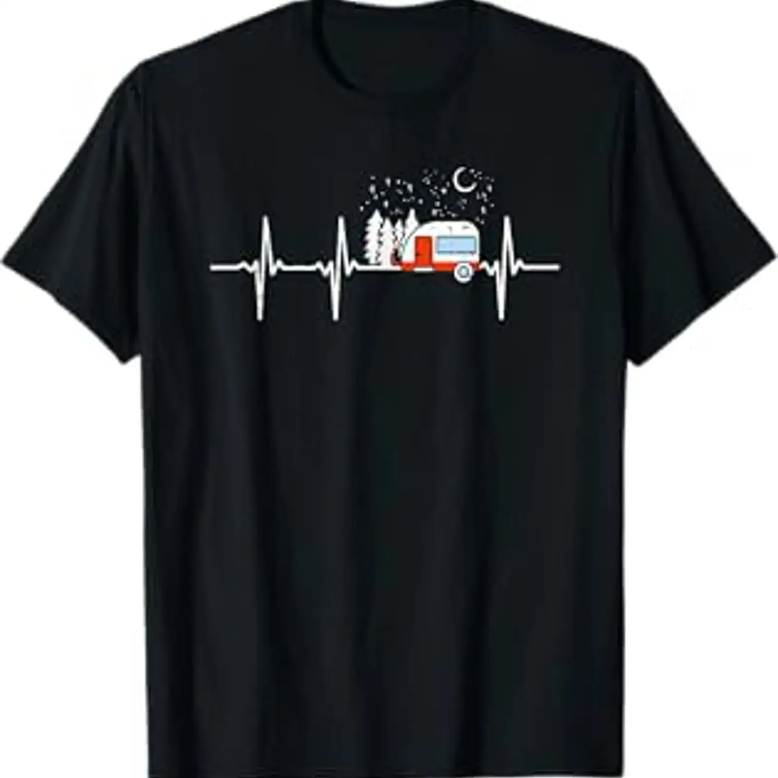 Camping Heartbeat Caravan T Shirt vintage Washed Soft fashion Stylish Stretched designer clothes graphic streetwear Slightly