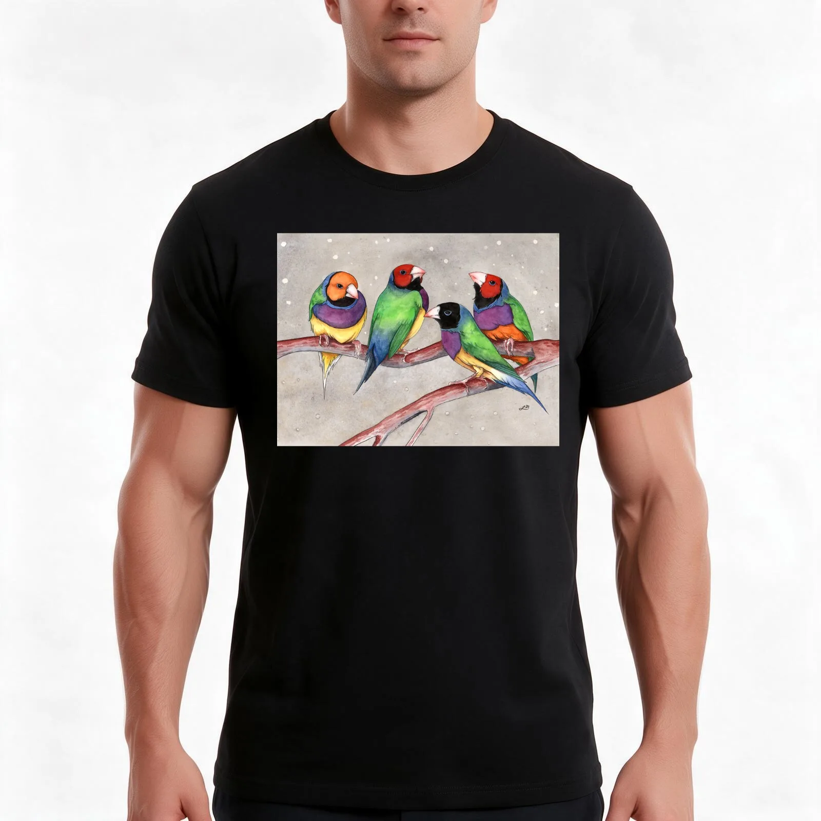 Gouldian Finch T-Shirt Summer Casual Cotton Tee Oversized Streetwear Tops Vintage Graphic Print Loose Fit Short Sleeve