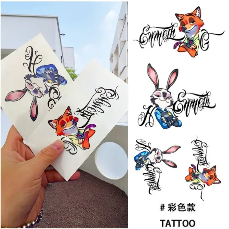 

2pcs Kawaii Zootopia Nick Wilde Tattoo Stickers Judy Hopps Cute Outing Colorful Waterproof Tattoo Stickers Girl's Holiday Gift