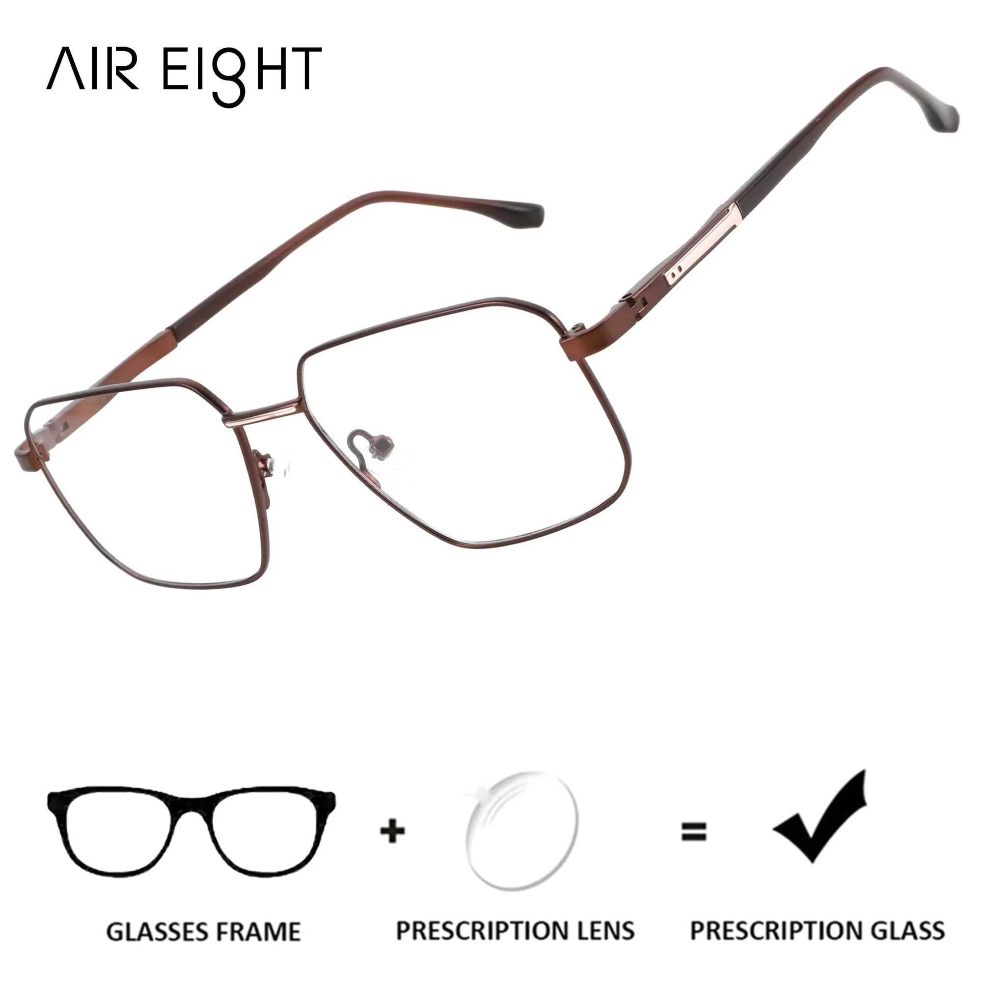 AIR EIGHT S – Lunettes de vue polygonales en métal pour hommes, verres progressifs pour myopie, anti-lumière bleue