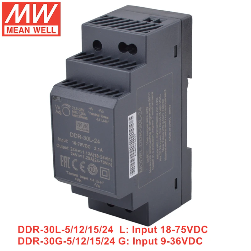 

MEAN WELL DDR-30 Series Power Supply 30W Slim DIN Rail DC-DC Converter DDR-30L-5/12/15/24 DDR-30G-5/12/15/24