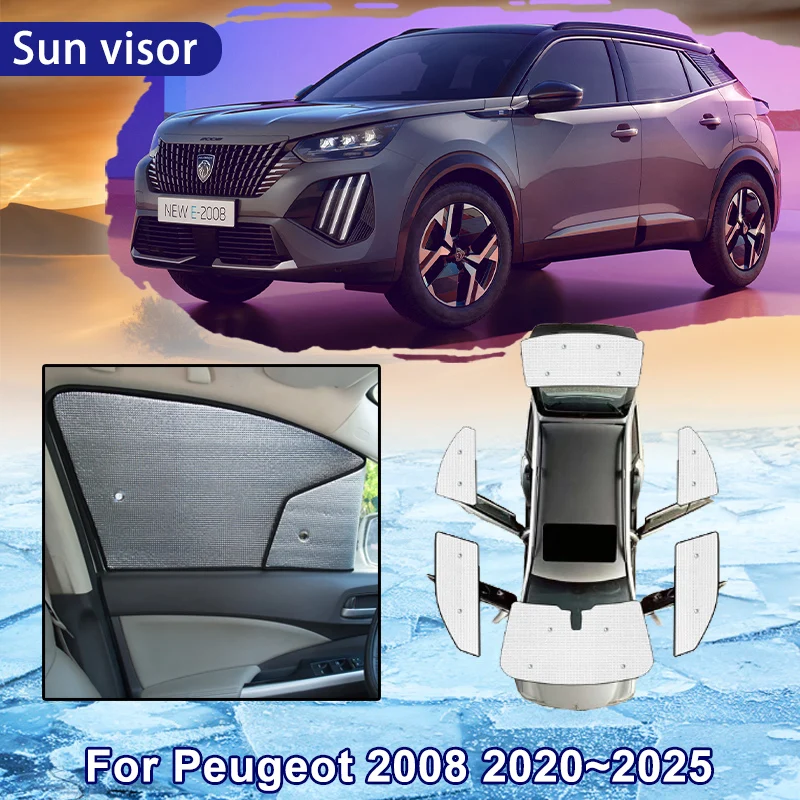 Car Sun Shade For Peugeot 2008 2020 2021 2022 2023 2024 2025 Car Full Coverage Sunshade Windshield Side Window Sunshade Cooling