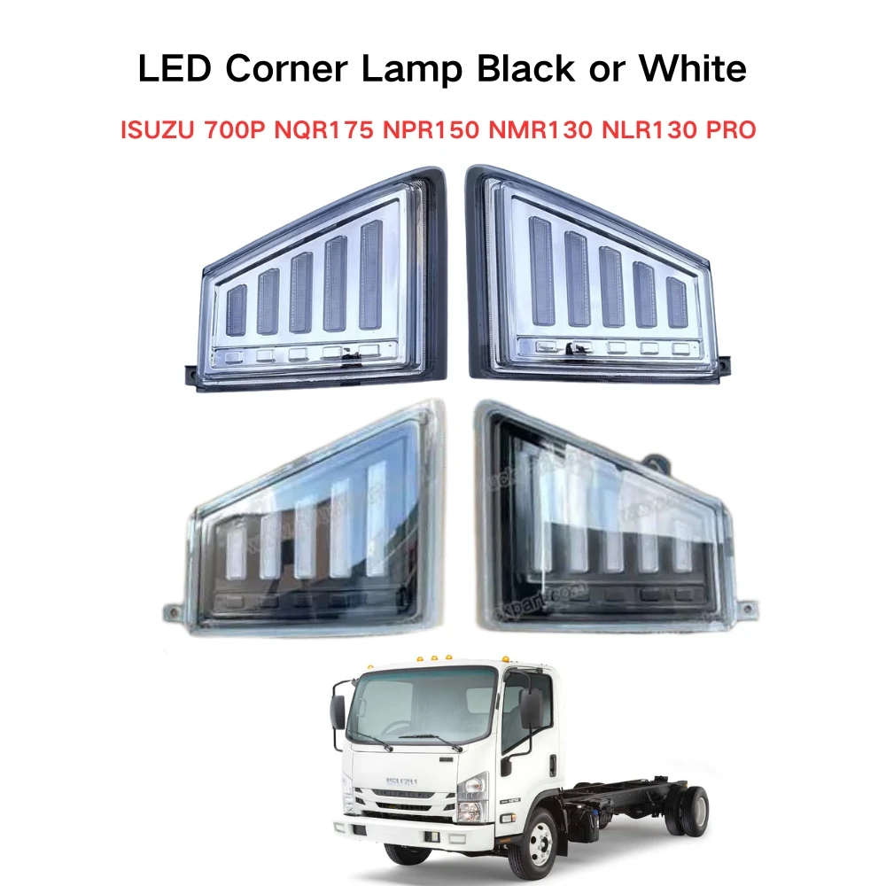 FDONG 2 Pcs 24V LED Corner Lamp Set  Black or White for ISUZU 700P NQR175 NPR150 NMR130 NLR130 PRO