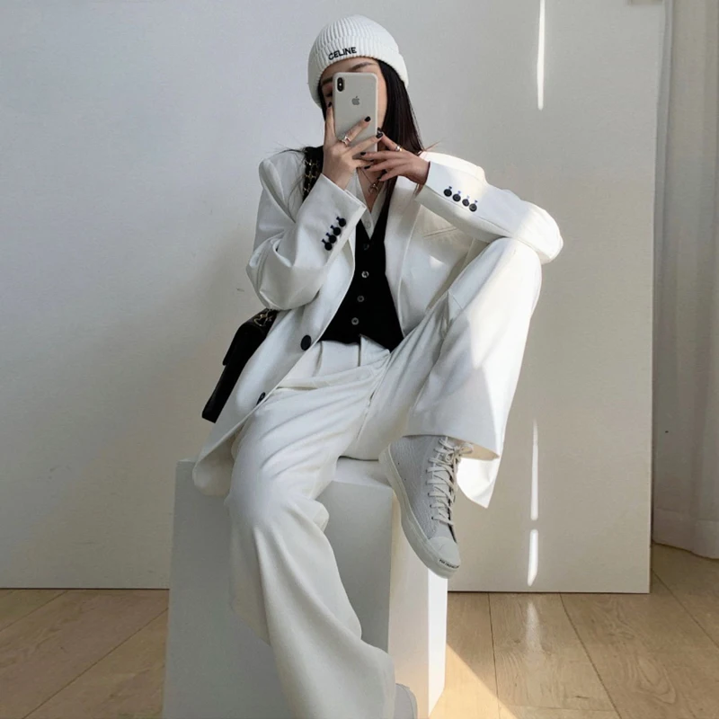 Insozkdg Autumn Blazer Sets Korean 2 Two Piece Set Women Long Sleeve Loose Suit Jacket Pants Suits Office Lady Ensemble Femme