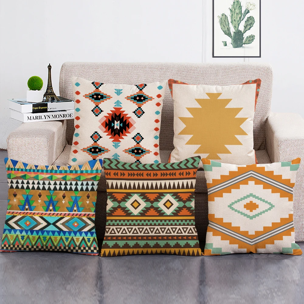 

African National Stripe Print Cushion Cover Bohemian Style Geometric Decorative Throw Pillow Case for Sofa Decor