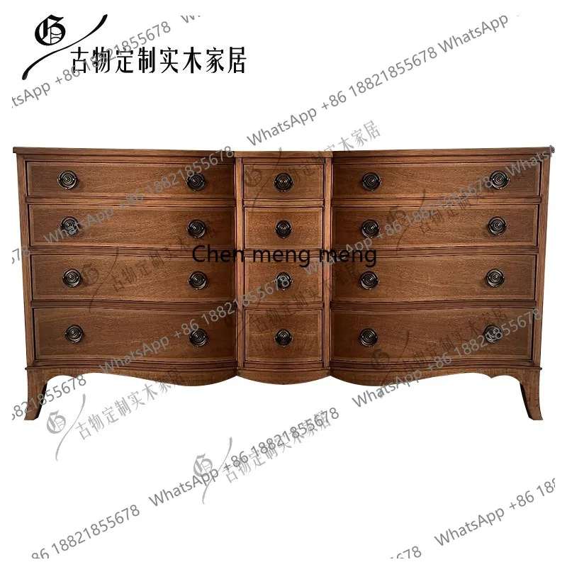 Neoclassical side cabinet French retro light luxury solid wood chest cabinet large capacity entrance storage cabinet