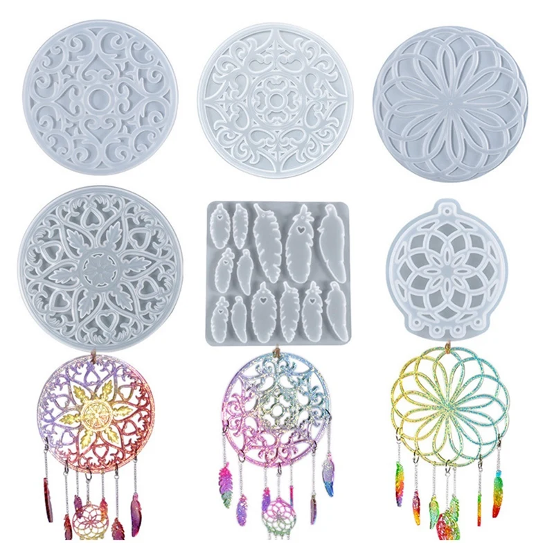 3Pcs DIY Crystal Epoxy Mould Dream Catcher Wind Chime Hanging Wall Decoration Mirror Silicone Mould Resin